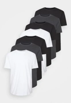 Kleidung Rabatte Geschäft 25 Pier One 7 PACK - T-Shirt Basic - Mottled Dark Grey/white/black